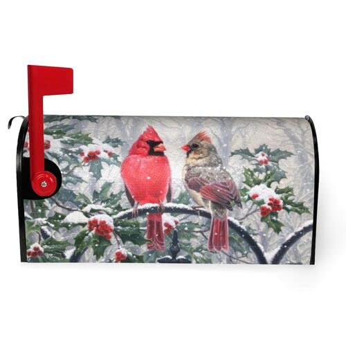Christmas Mailbox Covers Magnetic Winter Snowflake Cardinal Bird Mailbox Cover Magnetic Garden Yard Home Green Decor For Outdoor (Large Size: 25.5X21 In) #TOP6