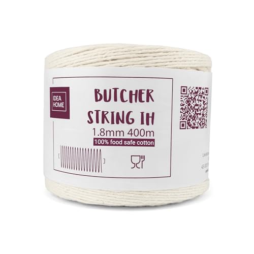 IDEA HOME Hilo de Panadero 400m - Hilo de Algodón para la Cocina 1,8mm - Apto para Alimentos, Ideal para Atar, Adecuado para Aves de Corral, Embutidos, Bricolaje, Manualidades y Decoración