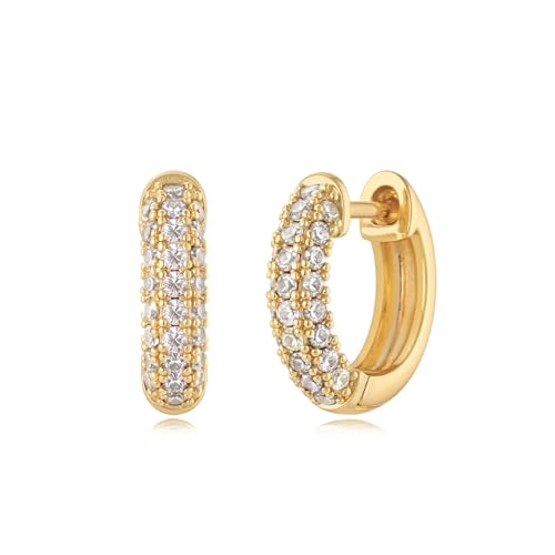 MYEARS Women Earrings Gold Huggie Hoop Ear Stud Cuff 14K Small Simple Hypoallergenic Everyday Jewelry, One Size, Brass Metal Yellow Gold, Cubic Zirconia
