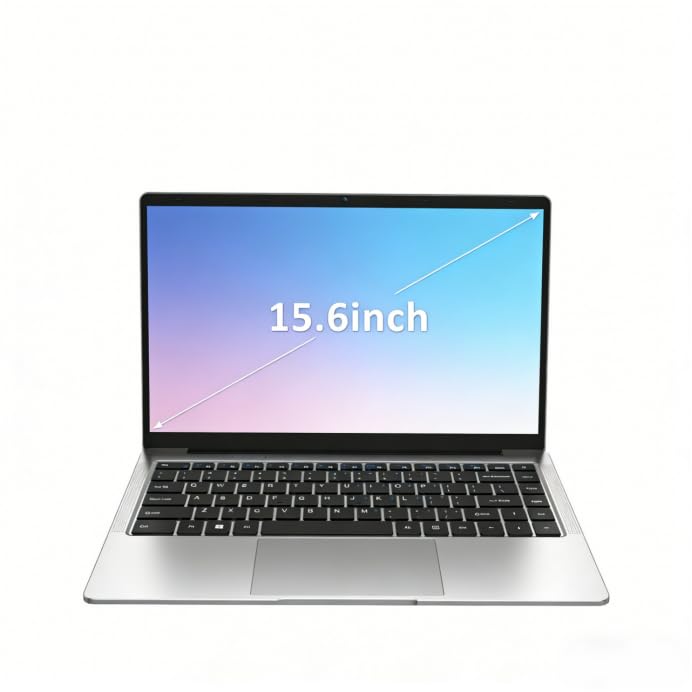 2026 Laptop Computer Notebook QWERTY,15.6' IPS FHD Display,8GB RAM 256GB SSD,Celeron N5100 Prozessor,WiFi5,BT5.0,USB3.0,Beleuchtete Tastatur,Fingerprint für Business Home Office und Studenten,Silber