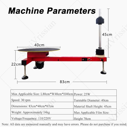 25w elettrico Wrap Around Film Baler, Carton Wrapping Machine, Gomma Anti Slip Mat, Forte adesione, Giradischi Diametro 40cm, Materiale Albero Altezza 45cm, Per Pallet Box Shrink nostretchfilm