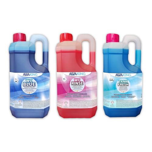 PLANTAWA Liquido WC Quimico Caravana WC Blue 2L + Rinse 2L + Fresh 2L,Liquido Autocaravanas Aguas Negras + Taza WC Cisterna + Aguas Grises,Depósito Residuos Autocaravanas, Líquido Potty