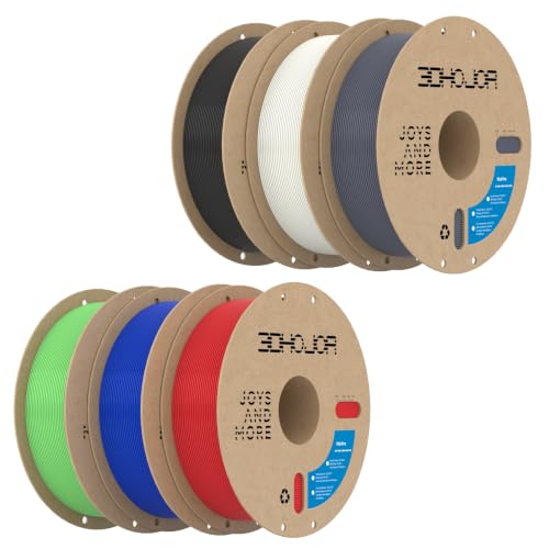 Image of 3DHoJor 6KG Bundle PLA+ Filament 1.75mm PLA 3D Printer Filament, 6 Pack 1kg(2.2lbs) Cardboard Spool, Dimensional Accuracy + /- 0.03mm, Fit Most FDM Printer (Black+Milky White+Grey+ Red+Green+Blue)