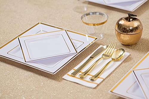 SUZZYVINE Disposable Golden Dinner Napkins with Built-in Flatware Pocket,Cloth Like Lunch Napkins for Wedding Party Linen Feel 100 Count 16" x 16" - Image 3
