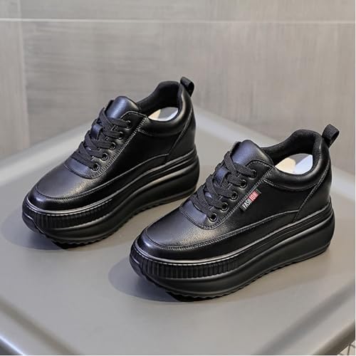 JAOOUU Damen Sneaker mit Keilabsatz Bequeme Turnschuhe mit Wedges aus Leder Modische Plateausohle Innere 9CM Erhöhung Schuhe für Frauen Freizeitschuhe - Afbeelding 4
