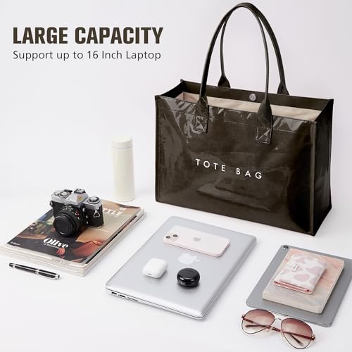 Image of KALIDI PVC Tote Bag Women's Kraft Paper Work Handbags Purses with Top Handle