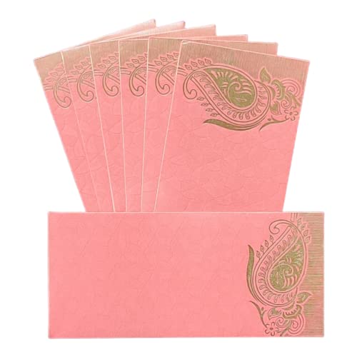 Image of Pack of 25 Matellic Baby-Pink Colourful Designer Shagun Lifafa /Money Gift Envelope with Golden Matellic Keri for Gifting Money on Wedding, Birthday & Any Other Occasion