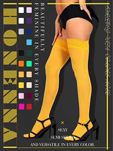 Image of HONENNA Semi Sheer Stay Up Lingerie Thigh High Stockings Lace Top Size A-F