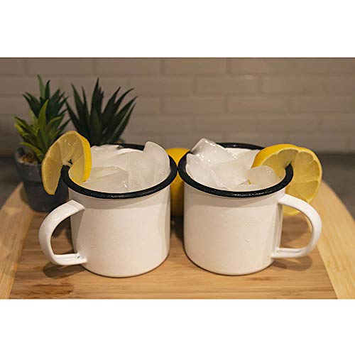 Barsics Camping Tin Enamel Mug With Handle Outdoor/Indoor 15 Fl Oz 450 Ml (White 2-Pack) #TOP6
