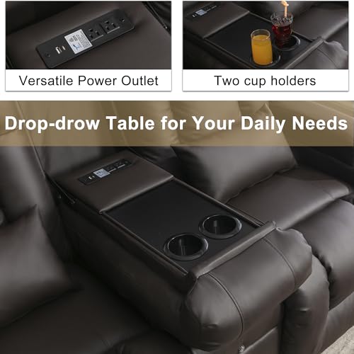 Image of URRED Power Loveseat Recliner Sofa with Massage and Heat, Wall Hugger Reclining Loveseat with Console, RV Couch Home Theater Seating with LED Lights for Living Room (Dark Brown, 67 inch - 2 Seats)