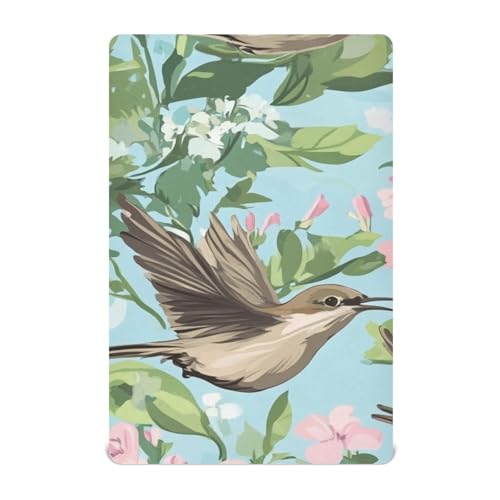 Image of Crib Sheet Breathable Soft Crib Mattress Sheet for Baby Toddler Boys Girls Fitted Crib Sheet Fit Standard Crib Mattress 39 x 27 Inch Blue Mockingbird and Pink Flowers