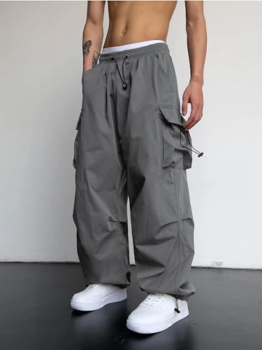 Image of Maniac Mens Solid Side Pockets Mink Nylon Fabric Baggy fit Cargo Pant for Men