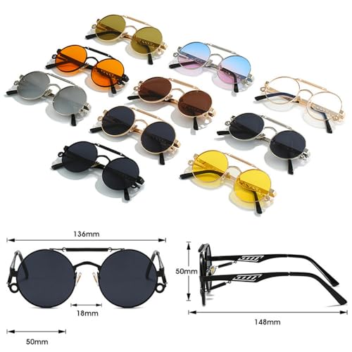 Lunettes de soleil rondes en métal précieux avec double pont rétro chic