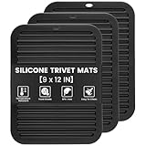 TOPULORS 3 PCS Silicone Trivets for Hot Pots and Pans 9'x12' Heat Resistant Mat Hot Pads for Kitchen Quartz Countertops - Dish Drying Mat Non-Slip Potholders Pot Holders Trivets for Hot Dishes - Black