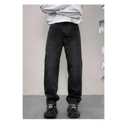 Men's Printed Jeans Retro Washed Loose Wide Leg Straight Denim Trousers4