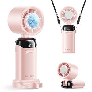 KIMMOO Handheld Portable Turbo Fan with Ice Cooler, Powerful 21000 RPM, Speed (1-199), Up to 14Hrs Cooling, Rechargeable Personal Fan, Small Pocket Hand Fans for Travel/Outdoor/Home/Office (Pink)