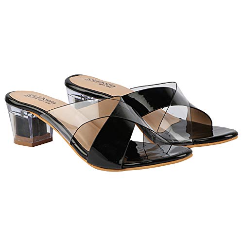 Image of Do Bhai Women Synthtic Material Back Open Cross Strep Block Heel Fashion Sandal