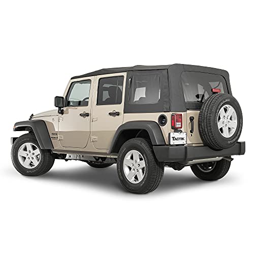 TACTIK Fabric Only Replacement Soft Top Black Diamond - Fits Jeep Wrangler JKU Unlimited 4-Door - Custom-Fit Fabric Roof with Removable Side and Back Window (2007-2009 JK Unlimited 4-Door)