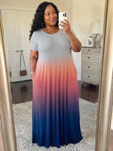 Image of PinkPatty Women's Plus Size Maxi Dresses Short Sleeve Sundress Summer T-Shirt Beach Long Dress with Pockets