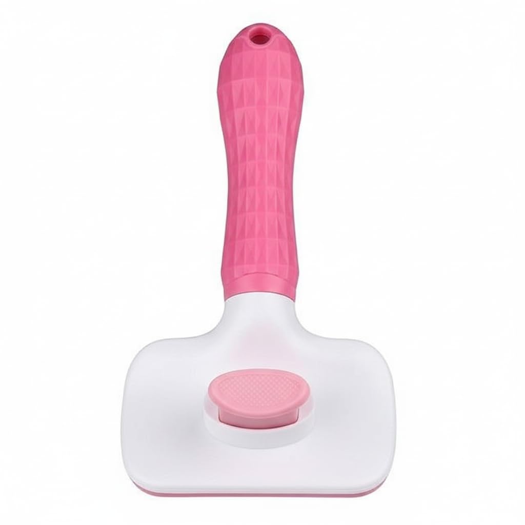 Pet Grooming Brush for Dogs and Cats, Self-Cleaning Detangling Comb, Professional Deshedding Tool for Long and Short Hair (Pink)