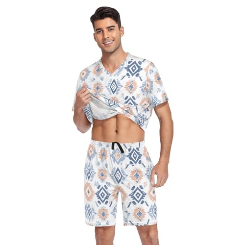 Aztec Print Men’s Pajama Sets 2 Piece Short Sleeve Sleepwear with Printed Design3