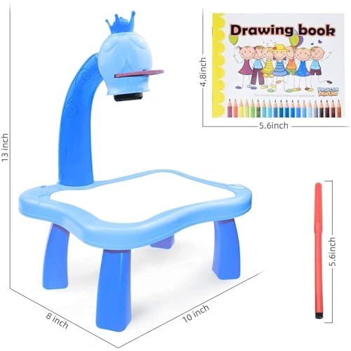 Image of Braintastic Kids Projector Drawing Table with Light & Music | Educational Art & Tracing Toy with Patterns and Color Pens | for 3+ Years Boys & Girls (Blue)