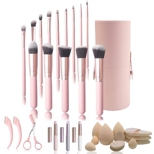 FECOVANTI Makeup Brushes Set Professional, 14pcs Cosmetics Brush, Rose Pink Travel Make up Brushes Set with Case