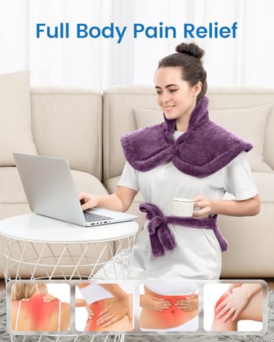 Image of RENPHO Electric Heating Pad for Back, Mothers Day Gifts & Birthday Gifts for Women Men Mom Dad, FSA Eligible & HSA Store, Neck and Shoulder Heat Pad, Fast Heating, 24 inchx33 inch, ETL Certified, Purple