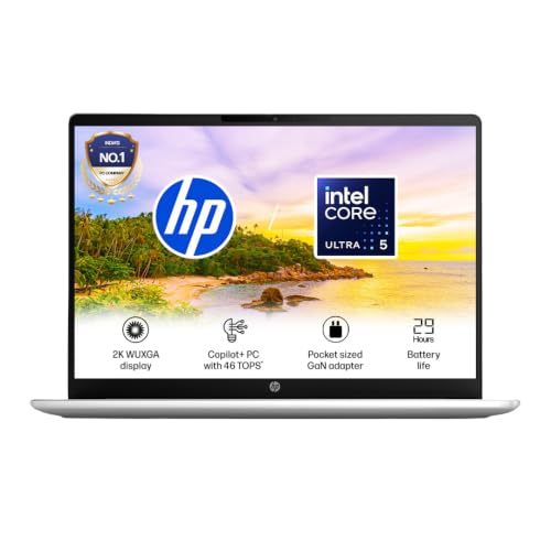 Image of HP OmniBook 3 OLED ● Intel Core Ultra 5 322● 46 Tops● 16GB DDR5 (Upgradeable)● 512GB SSD● 2K●14'' /35.6cm● 300nits● Win11● Office24● Silver● 1.4kg● hs0052TU● Lighter mini GaN Charger● AI Laptop