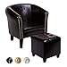 Produktbild CCLIFE Chesterfield Sessel Loungesessel mit Hocker Clubsessel Cocktailsessel Ledersessel Braun/Weiss/Gold, Farbe:Braun + Hocker