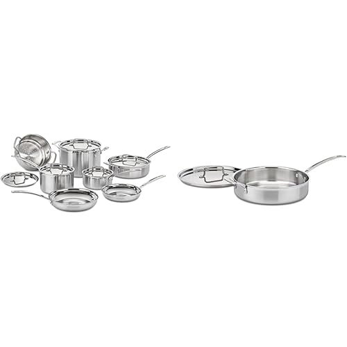 Cuisinart MCP-12N MultiClad Pro Triple Ply 12-Piece Cookware Set, PC, Silver & MCP33-30HN MultiClad Pro Triple Ply 5.5-Quart Saute Pan Skillet, Silver