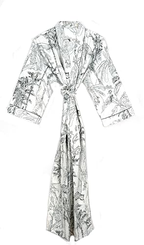 Image of Pure 100% Cotton Robe For Womens Bathrobe Dressing Gown Long sleepwear Free Size Kimono