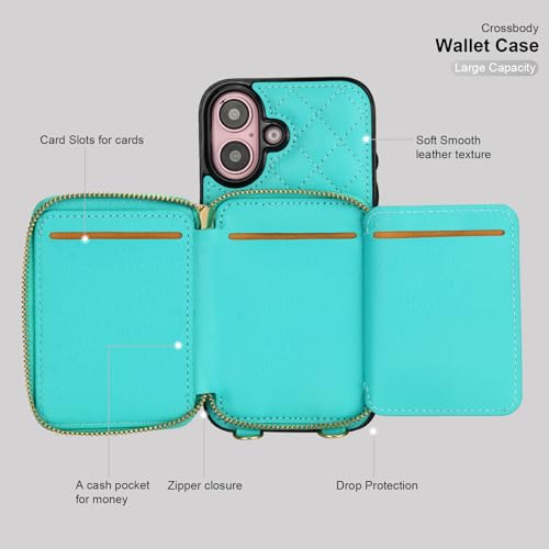Bocasal Crossbody Wallet Case Card Holder for iPhone 16, Mint Green by Bocasal - Used condition - Image 7