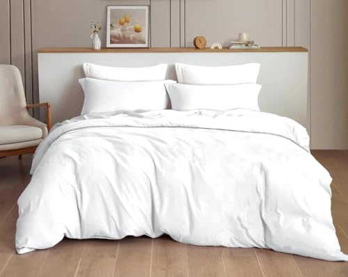 Image of Reversible Plain Glace Cotton Single Bed Quilt Cover /Duvet Cover /Rajai Cover /Blanket Cover with Zipper (60X90 Inches) (White, Double Duvet Cover)