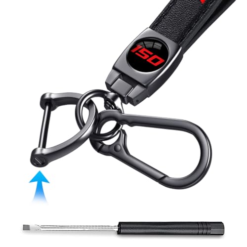 Image of Car Keychain, Black Leather & Metal Car Key Fob Holder, Car Keychain Accessories