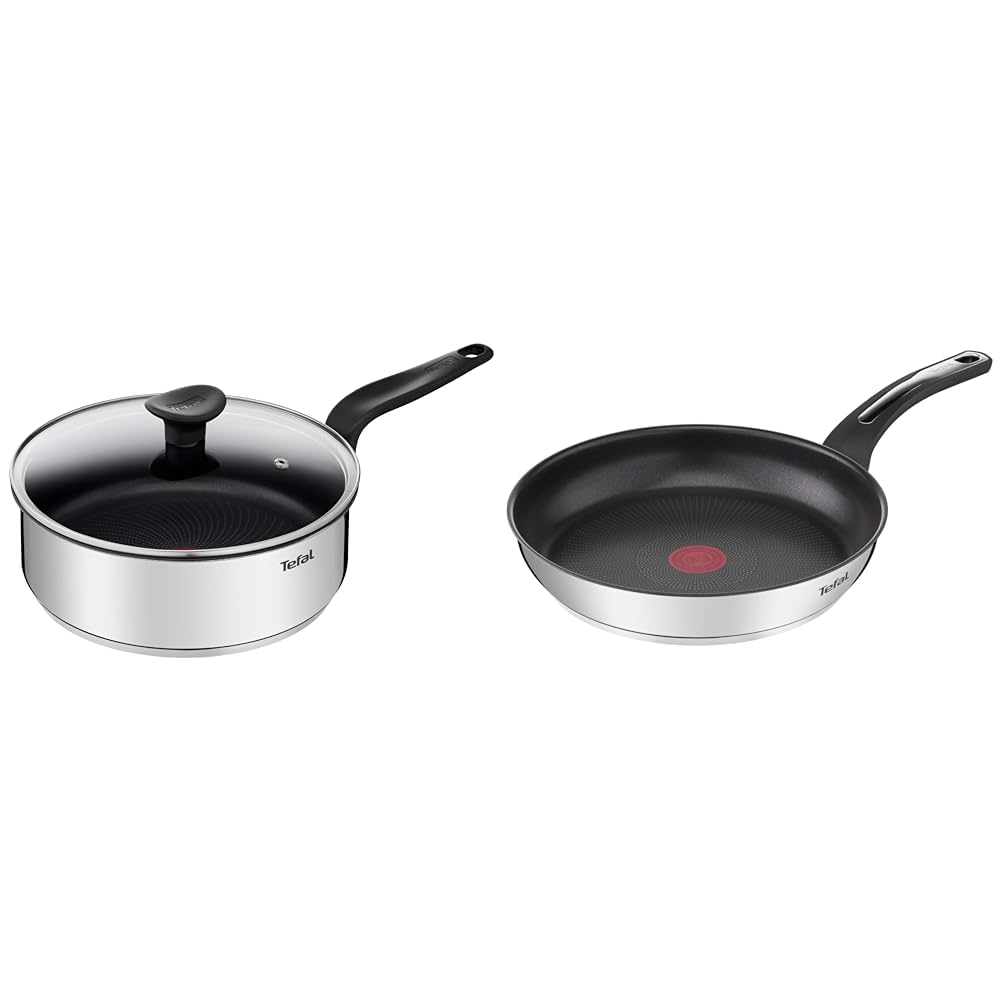 Sauteuse 24cm couvercle verre et poêle 20cm Tefal inox batterie de cuisine