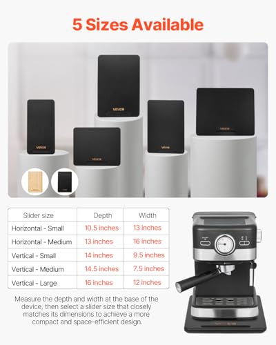 Image of VEVOR Appliance Slider, Medium 14 x 9.5-inch, Rolling Sliding Tray with Silent Rubber Wheels & Hollow Handle, Easy to Clean, Appliance Rolling Tray for Coffee Maker, Kitchen Countertop, Black