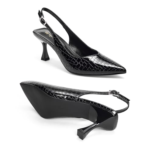 Image of Elisabet Tang Women's Kitten Heel Slingback Low Pumps 3 Inches Stiletto Pointed Closed Toe Elegant Dressy Bridal Wedding Party Shoes