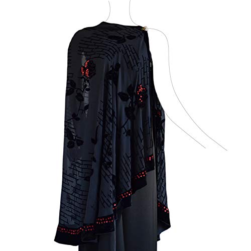 JennyJames Silk Base Burn-out Velvet Half Circle Wrap/Shawl,72"x42",Rose,Black w/Red Sequins4