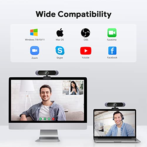 Image of DEPSTECH 4K Webcam, Ultra HD 1 /2.55'' Sony Sensor, 3X Digital Zoom, Dual Noise-Canceling Microphones, Remote Control, Auto Focus, Streaming Webcam for PC, Mac, Laptop, Video Call, Zoom, Skype, Teams