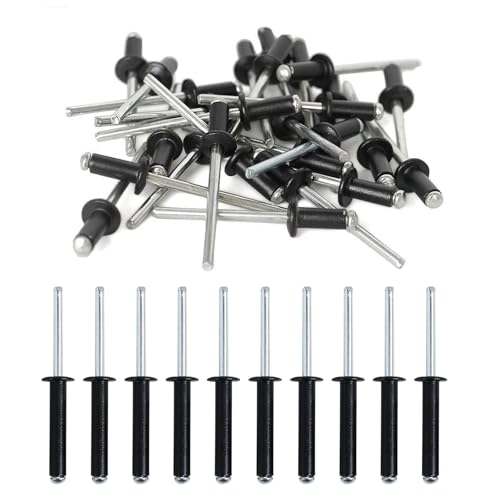 50 Pièces Rivets Aveugles en Aluminium Noir à Large Bride, Rivets Pop à Extrémité 0uverte, Rivets Pop en Aluminium à Tête Large, pour Constructions, Boîte de...