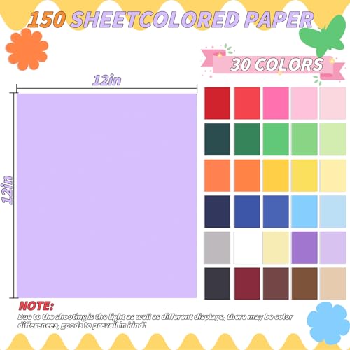Image of Oleitodh Colored Cardstock Bulk 150 Sheets, 30 Assorted Colors, 12 inch x 12 inch Cardstock Paper, 180 GSM, Perfect for Cricut, Scrapbooking, Crafts (Pack of 2)