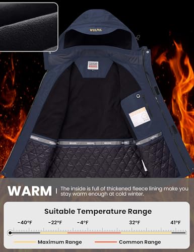 WULFUL Herren Wintermäntel Wasserdicht Skijacke Warm Winddicht Winter Windbreaker Jacken für Männer mit Kapuze, Navy-0047, L
