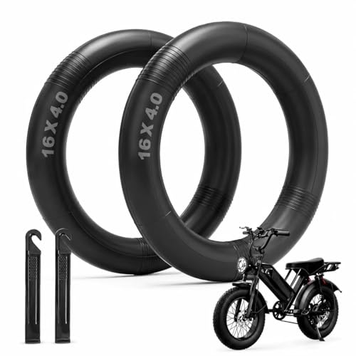 Bike Inner Tube 16 inch Bike Tube 16x4.0 Fat Tire Tube 2 Pack Electric Bike Tire Tube Heavy-Duty Butyl Rubber Tube with Schrader Valve for 16 Inch Ebike