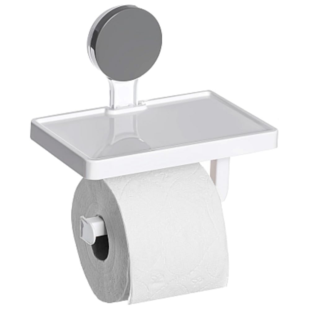 Envenzo White Toilet Roll Holder Wall-Mounted With Mobile Phone Storage Bathroom Shelf Toilet Roll Stand For Bathroom And Kitchen