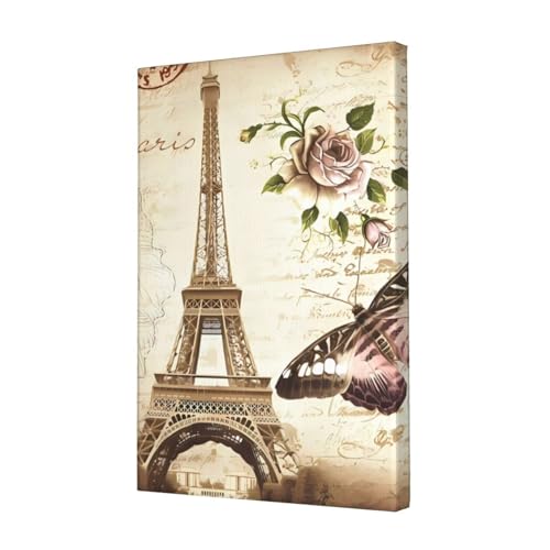 Toile vintage Paris et papillon pour salon élégant 45x30 cm