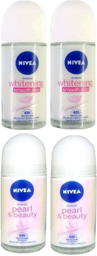 NIVEA Women & Pearl Beauty Whitening Smooth Skin (2+2 of 50ml) 200ml Deodorant Roll-on - For Men & Women (200 ml, Pack of 4)