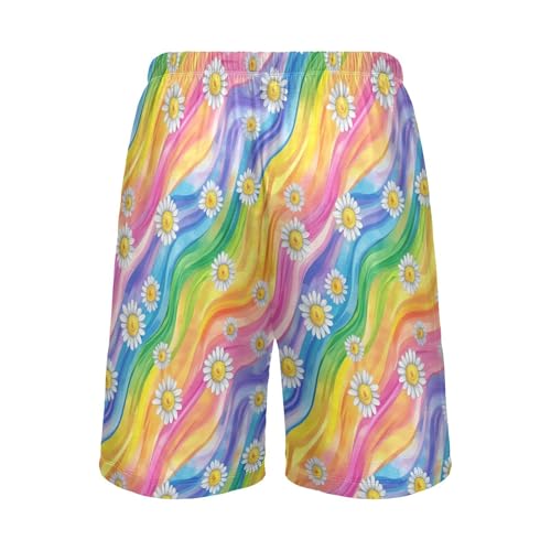 ALAZA Tie Dye Daisy Flowers Rainbow Color Men's Pajama Shorts with Pockets2