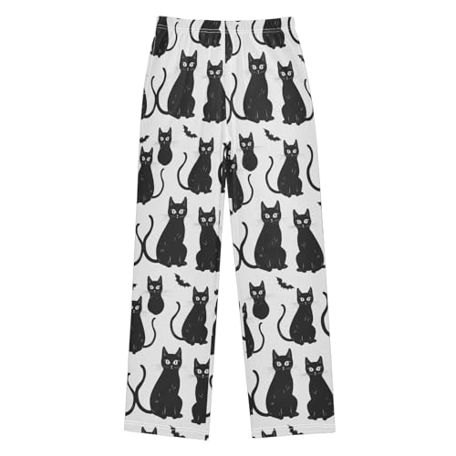 Pajama Bottoms, Black Cat and Bat Pajamas Pant Lounge Wear Sleep Long Pants Casual Sleepwear Pjs
