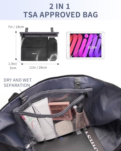 ECOHUB Travel Duffel Bag Carry on Luggage Bag for Airplanes Lightweight Weekender Overnight Shoulder Bag for Women Men Hospital Bag with Trolley Sleeve 30L Black image 7